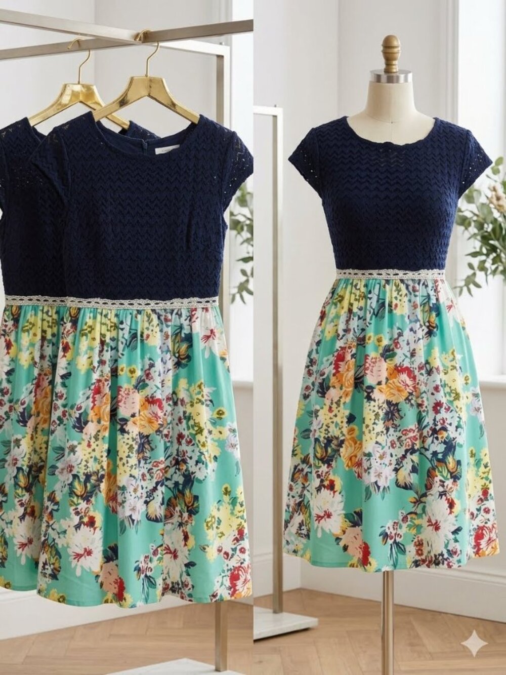 Summer Sale:  Blue Dress, Weston Floral Dress Navy Top Size M